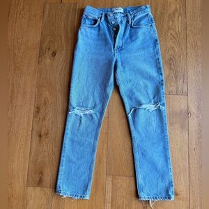 Agolde Womens Riley Blue Organic Cotton Cropped Straight Leg Jeans 24